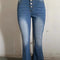 Women's Jeans Slim Fit And Slim Multi-button Flared Washed Trousers